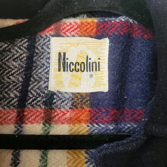 Vintage Navy Long Wool Blend Hooded Cape Coat Cloak with Plaid Blanket Lining - Picture 7 of 10